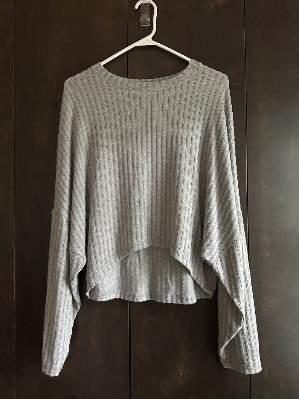 Project Social T Gray Ribbed Drop-Shoulder Scoop Neck Sweater